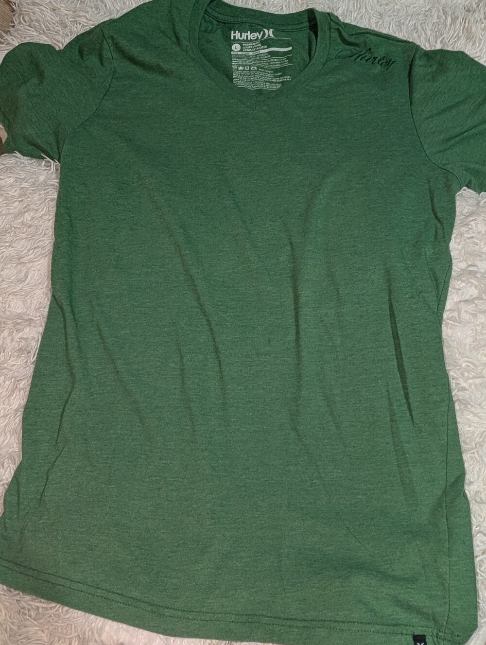 Hurley Men's Green V-Neck T-Shirt Short Sleeve Solid Knit Cotton Blend Premium L